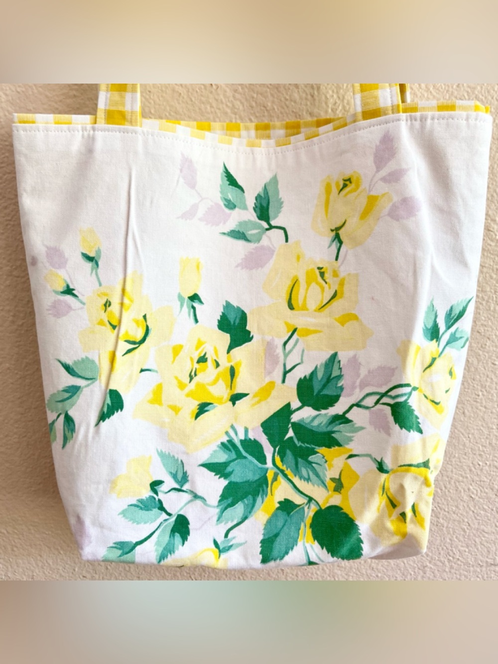 Bag / Tote / Purse / Grocery / Market ~ Vintage Tablecloth ~ Yellow Roses
